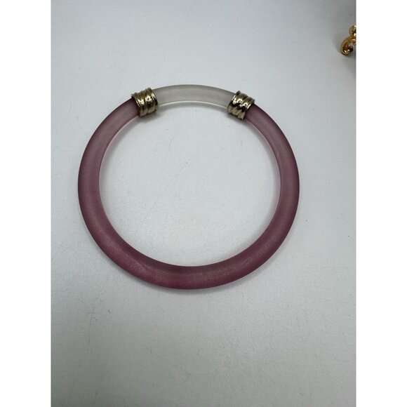 Vintage Frosted Lucite Bangle Bracelets Pink Clear And Pink Whit Metal Accent - Picture 8 of 9